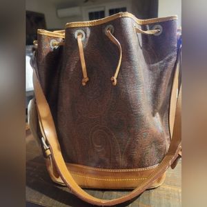 Etro, Italy, Burgundy Paisley Drawstring Bucket Crossbody 14in x 10in x 7in